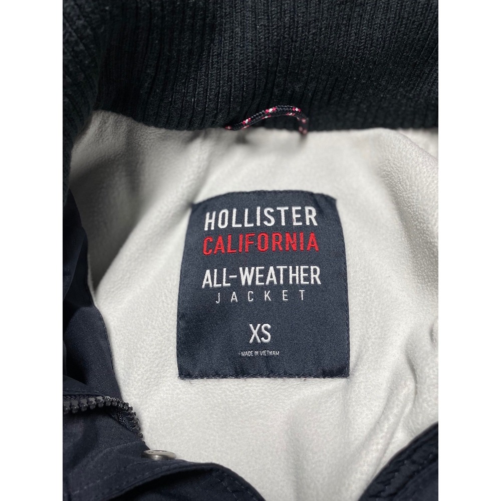 Hollister Navy Blue All-Weather Jacket Fleece Lined Removable Hood XS No Fur - Picture 9 of 12